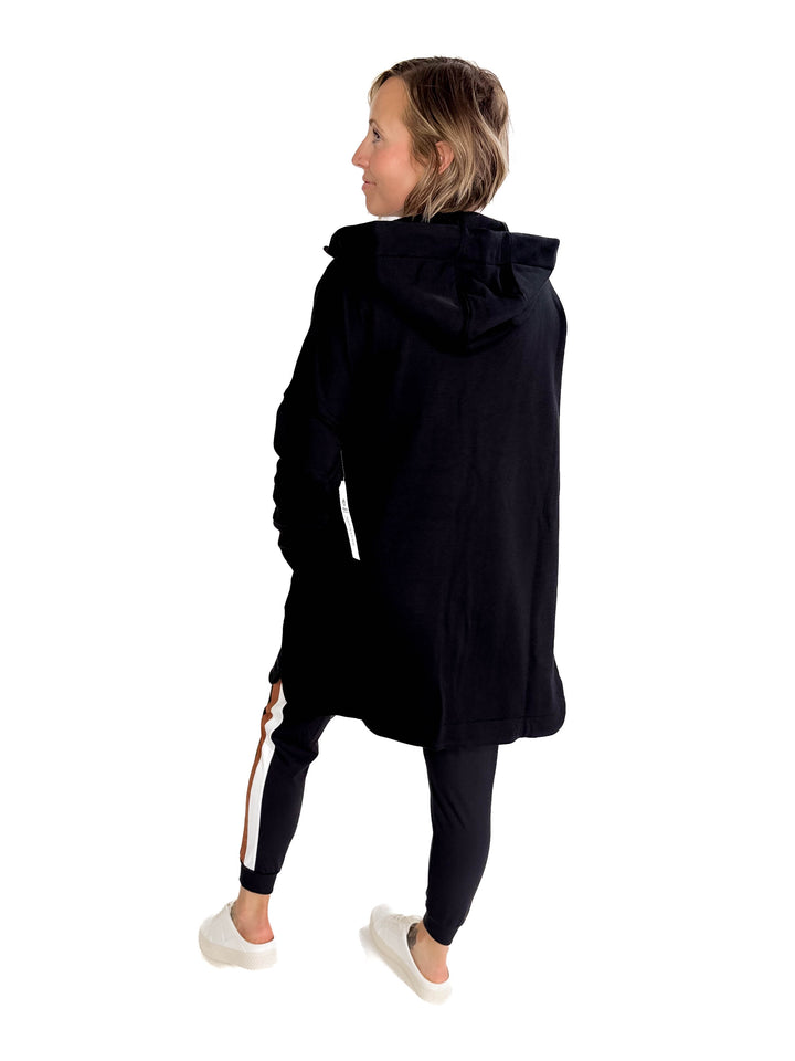 MONO B Nelly Longline Zip-Up Jacket With Hood- BLACK-FINAL SALE