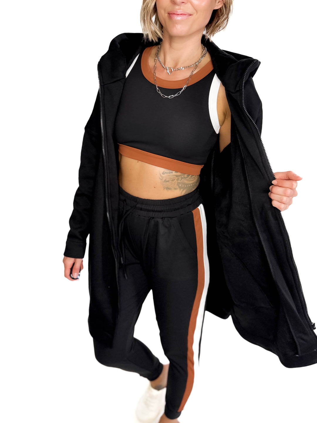 MONO B Nelly Longline Zip-Up Jacket With Hood- BLACK-FINAL SALE