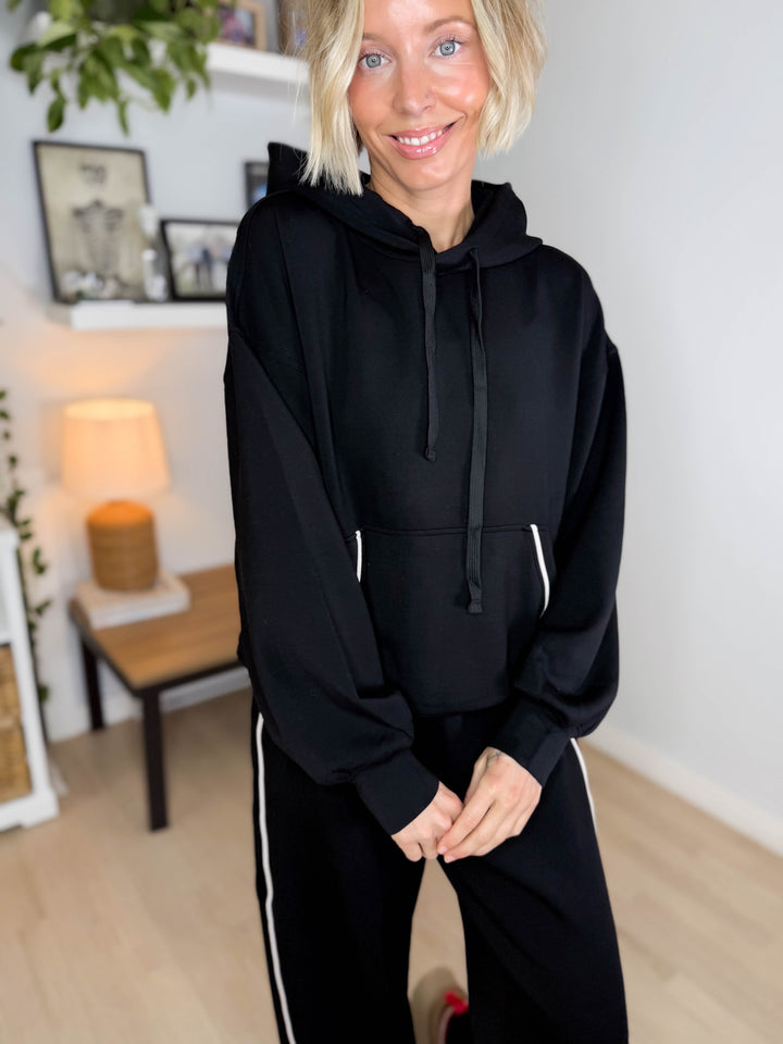 Miranda Modal Piping Hoodie- BLACK/MOCHA CREAM