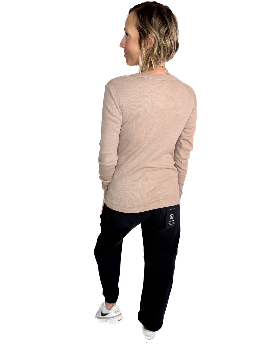 Brenda Ribbed Cotton Long Sleeve- HEATHER MOCHA