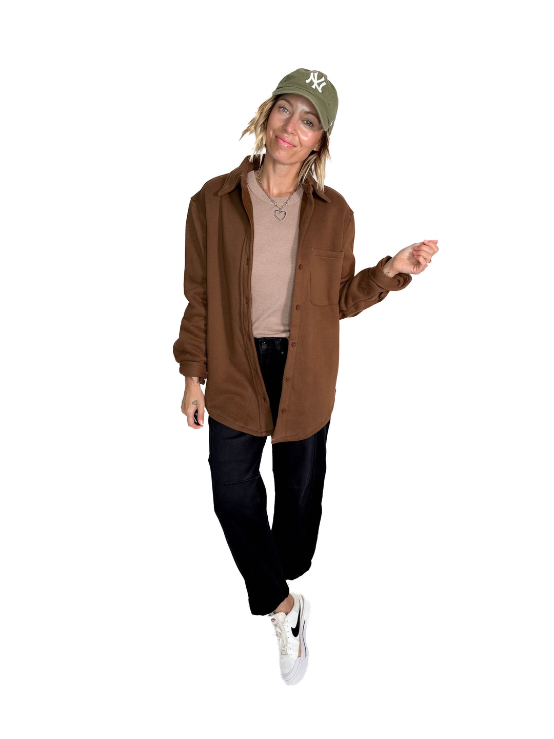 Tayler Fleece Shacket- BROWN