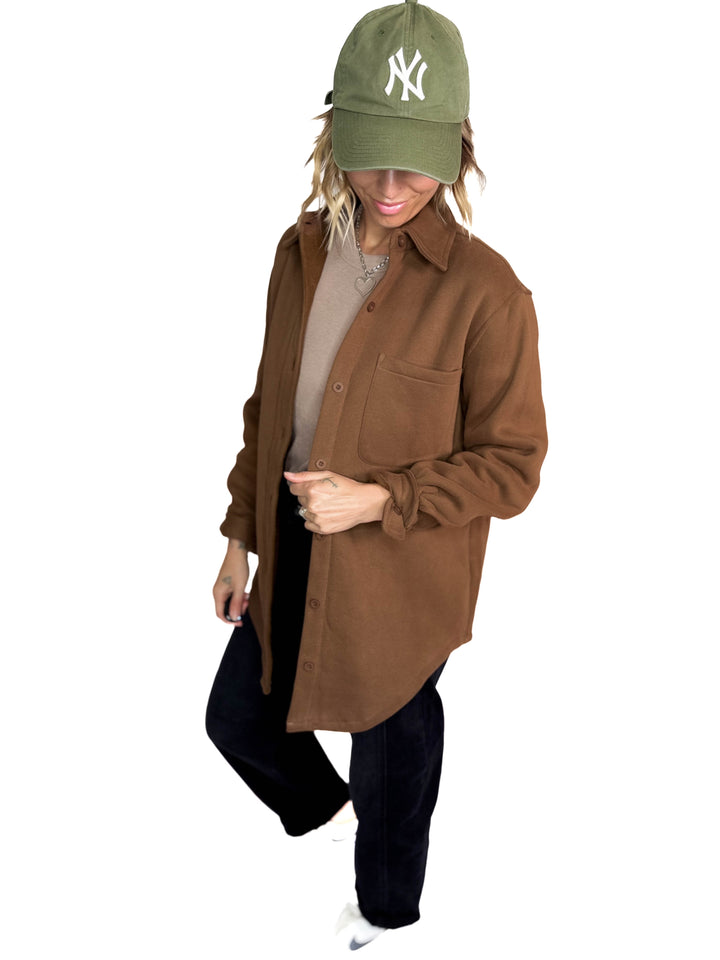 Tayler Fleece Shacket- BROWN