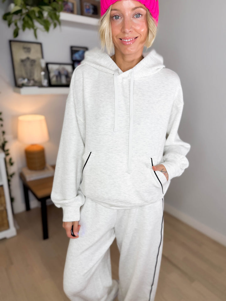 Miranda Modal Piping Hoodie- LIGHT HEATHER GREY/BLACK