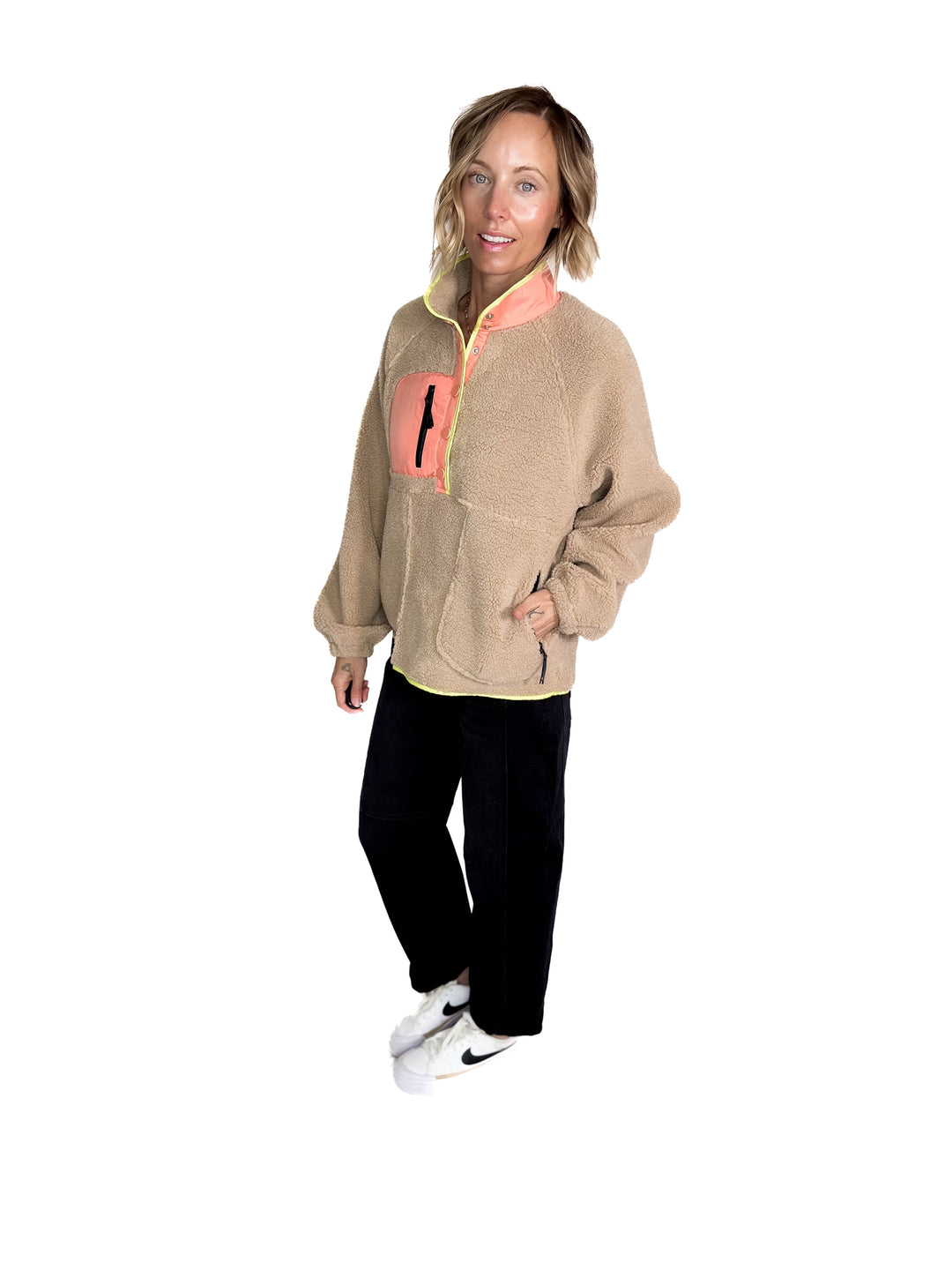 Jenna Fleece 1/2 Snap Pullover- DESSERT SAND