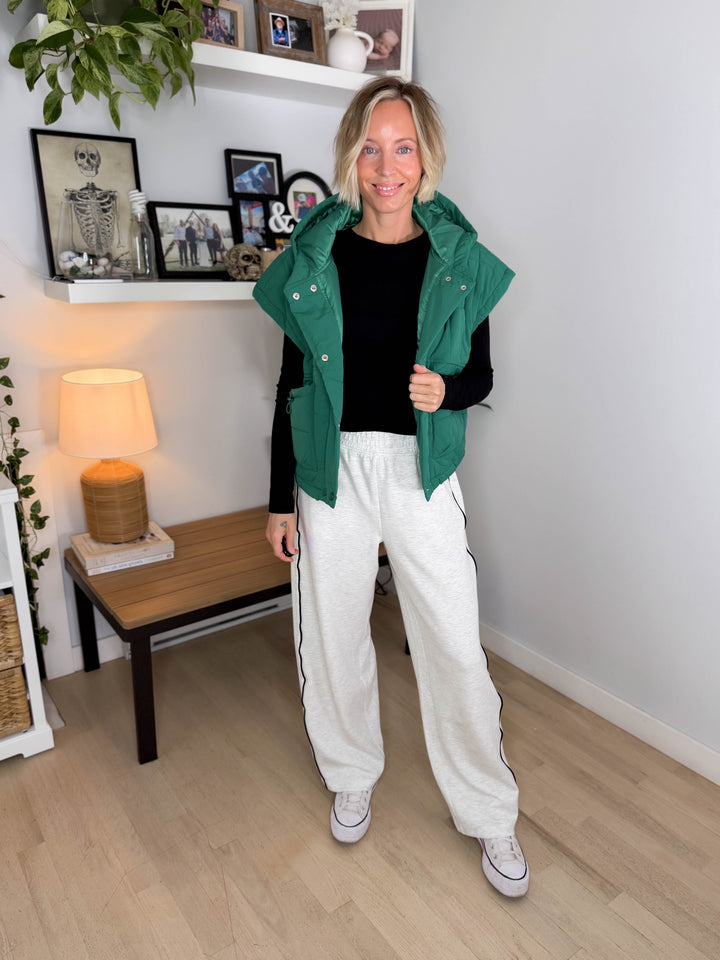 Isabella Quilted Hoodie Vest- SEAFOAM