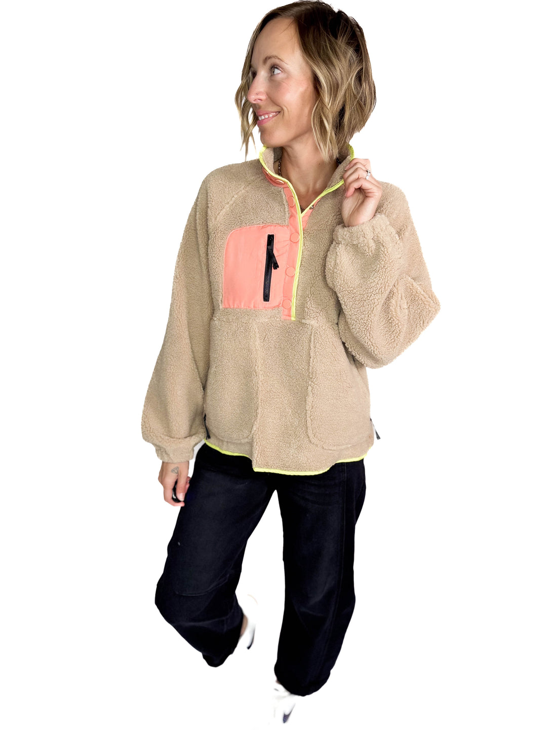 Jenna Fleece 1/2 Snap Pullover- DESSERT SAND