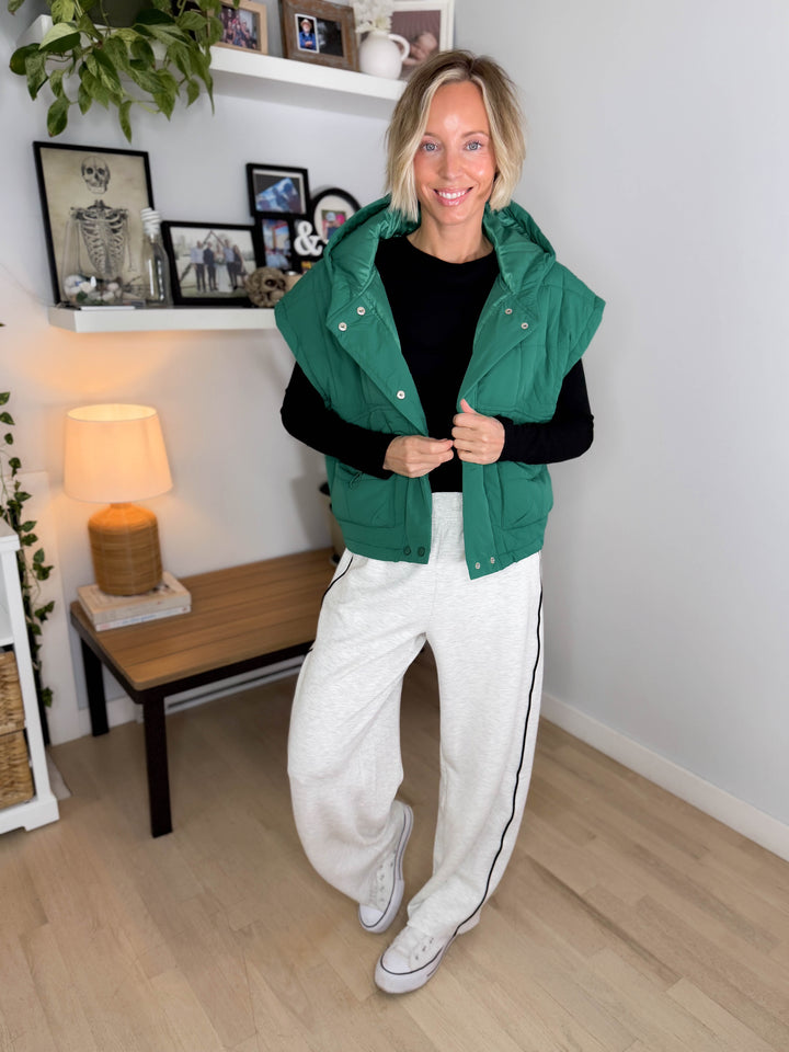 Isabella Quilted Hoodie Vest- SEAFOAM
