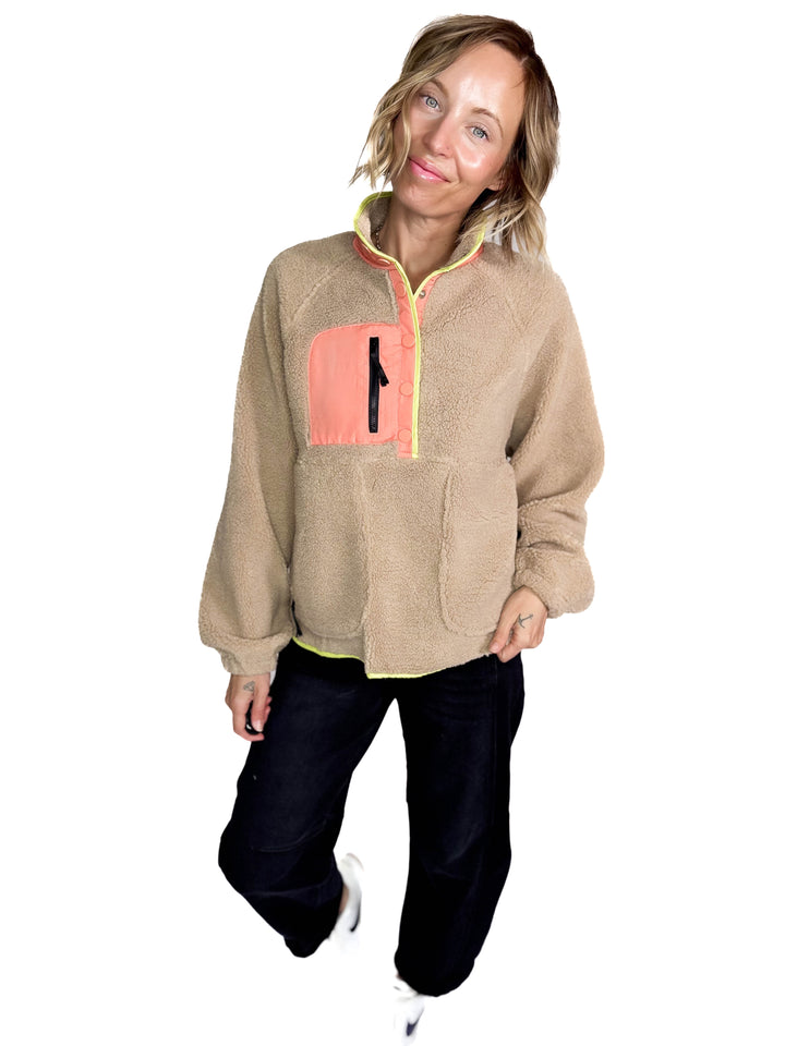 Jenna Fleece 1/2 Snap Pullover- DESSERT SAND