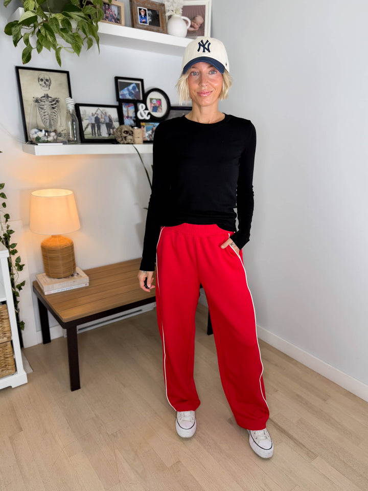 Miranda Modal Piping Straight Leg Pant- TRUE RED/CREAM