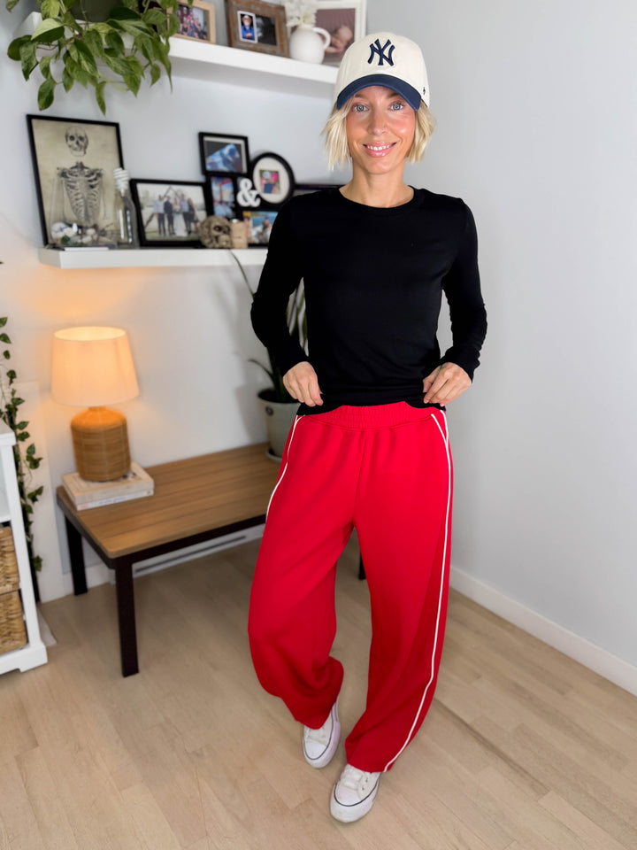 Miranda Modal Piping Straight Leg Pant- TRUE RED/CREAM