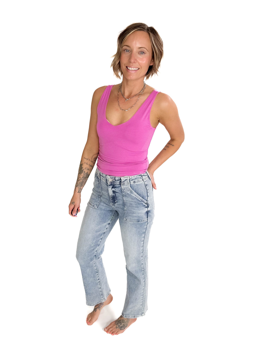 RISEN Ace High Rise Patch Pocket Straight Leg Jeans- LIGHT WASH-FINAL SALE