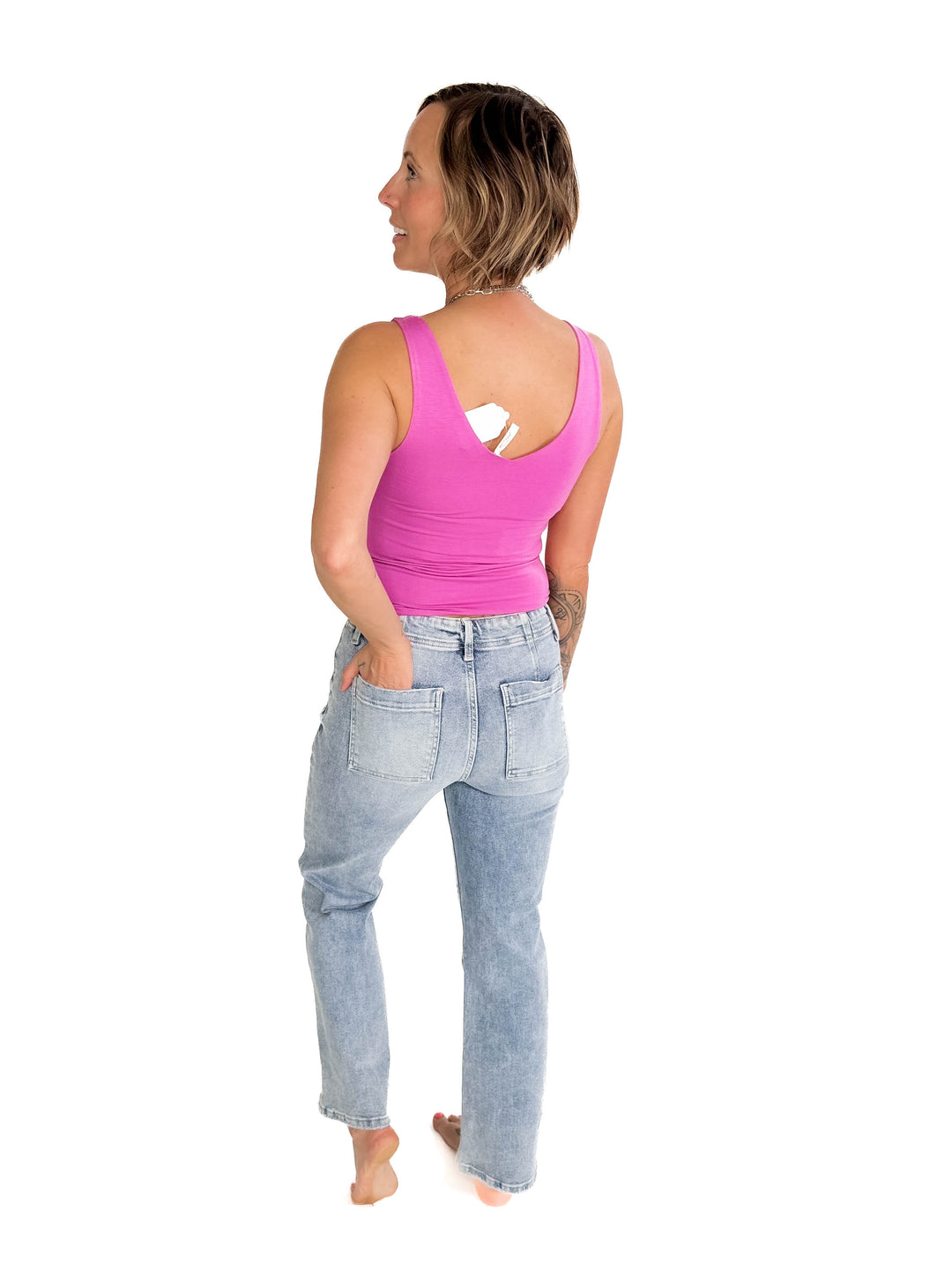 RISEN Ace High Rise Patch Pocket Straight Leg Jeans- LIGHT WASH-FINAL SALE