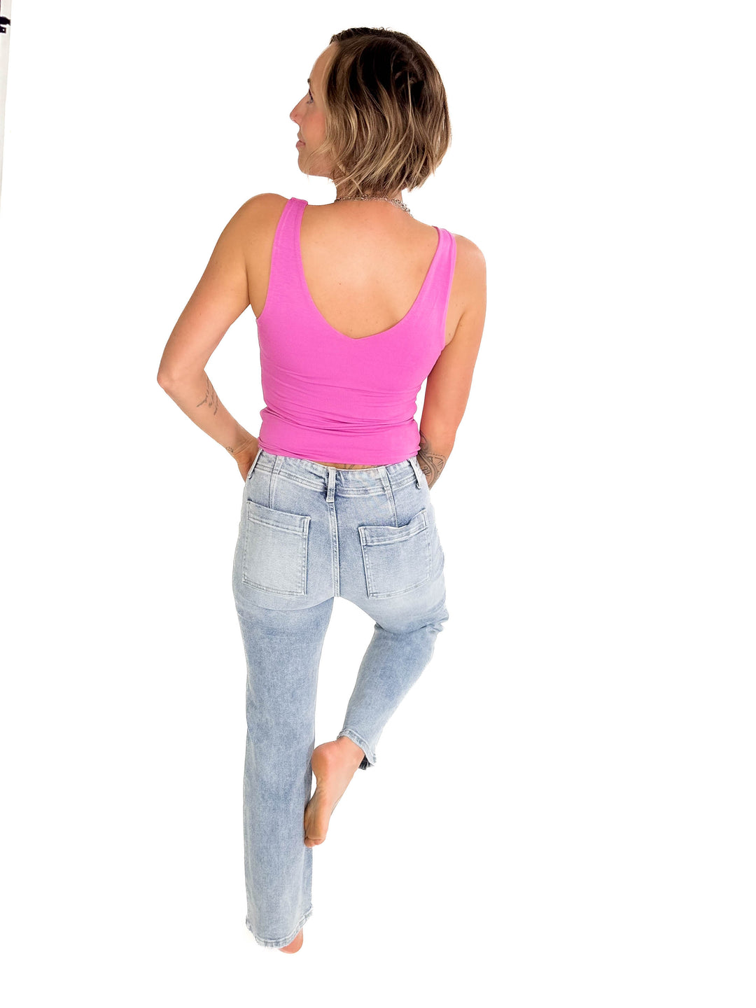 RISEN Ace High Rise Patch Pocket Straight Leg Jeans- LIGHT WASH-FINAL SALE