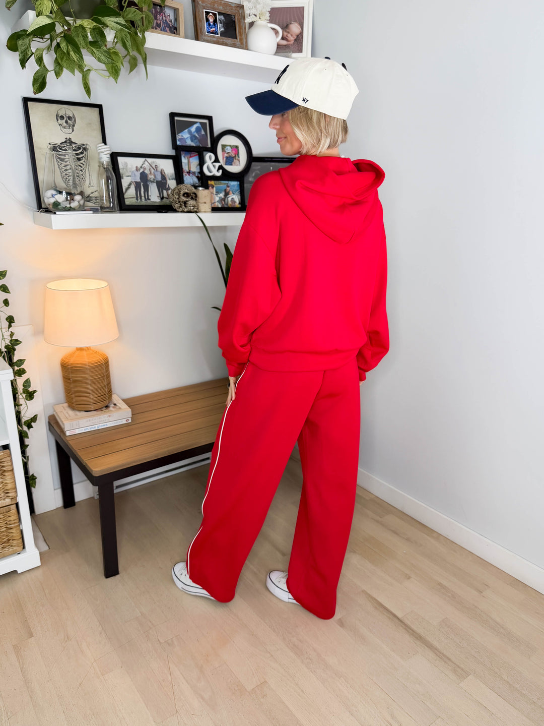Miranda Modal Piping Hoodie- TRUE RED/CREAM
