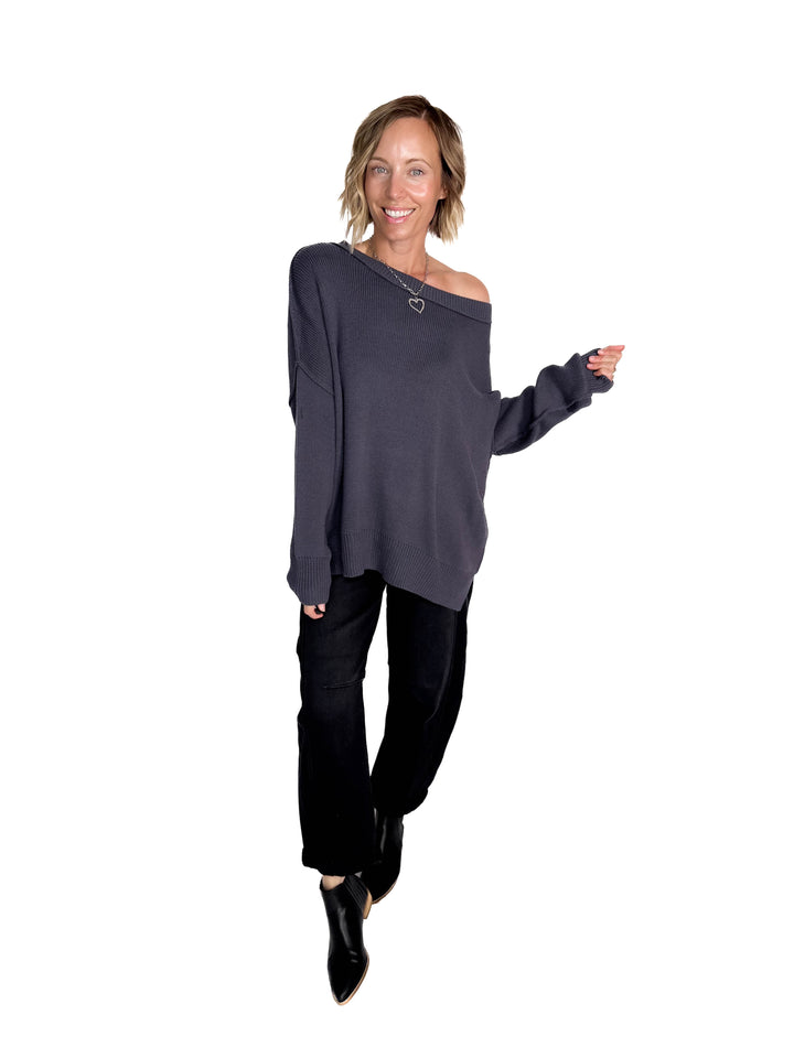 Ever Oversized Cotton Exposed Seam Sweater- BLUE GREY