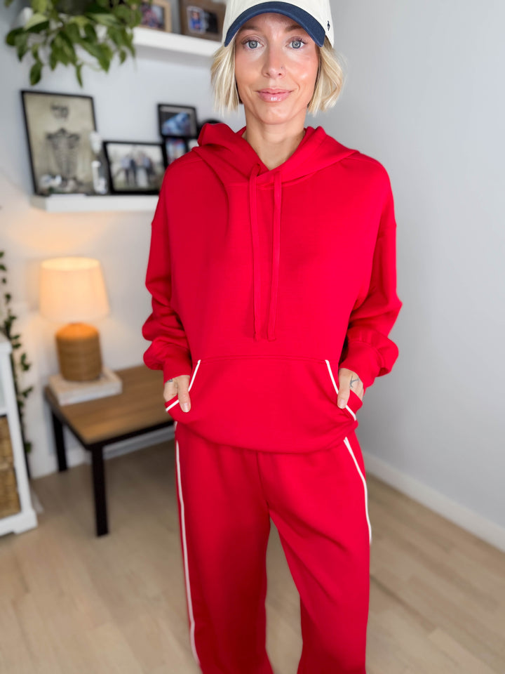 Miranda Modal Piping Hoodie- TRUE RED/CREAM