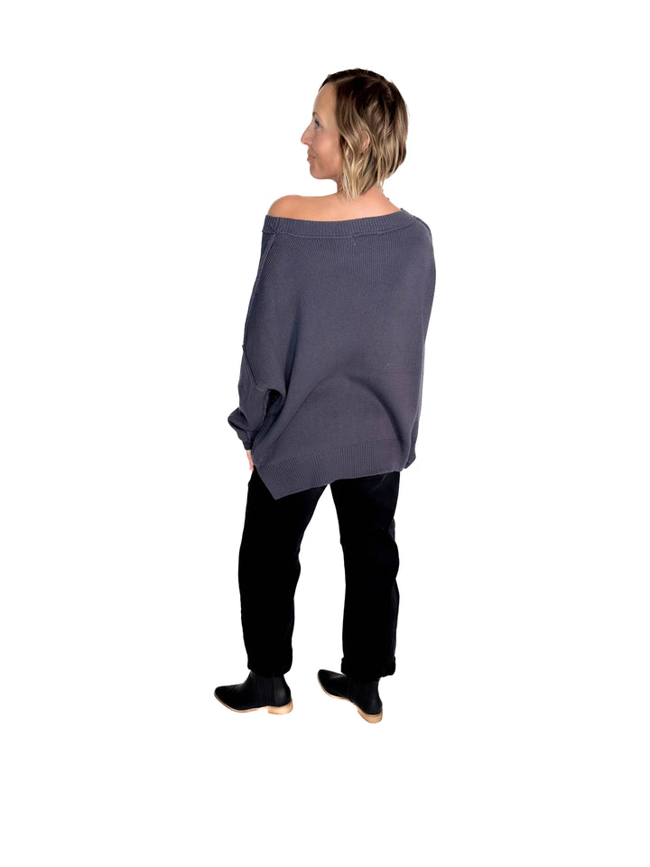 Ever Oversized Cotton Exposed Seam Sweater- BLUE GREY