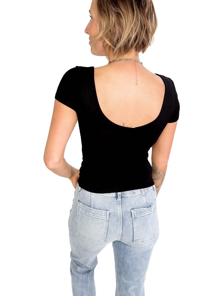 Lucy Scoop Neck Cap Sleeve Jersey Tee- BLACK