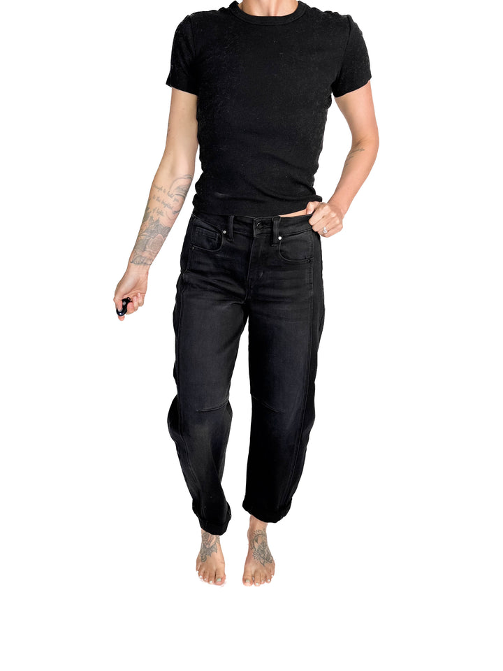 RISEN Ashley High Rise Barrel Jeans- BLACK WASH