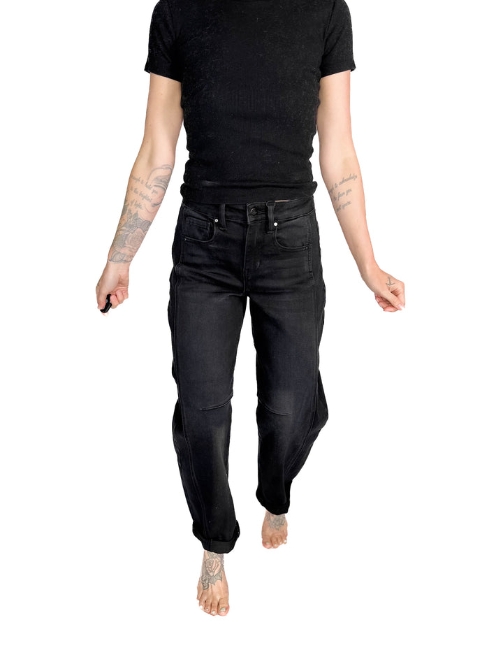 RISEN Ashley High Rise Barrel Jeans- BLACK WASH