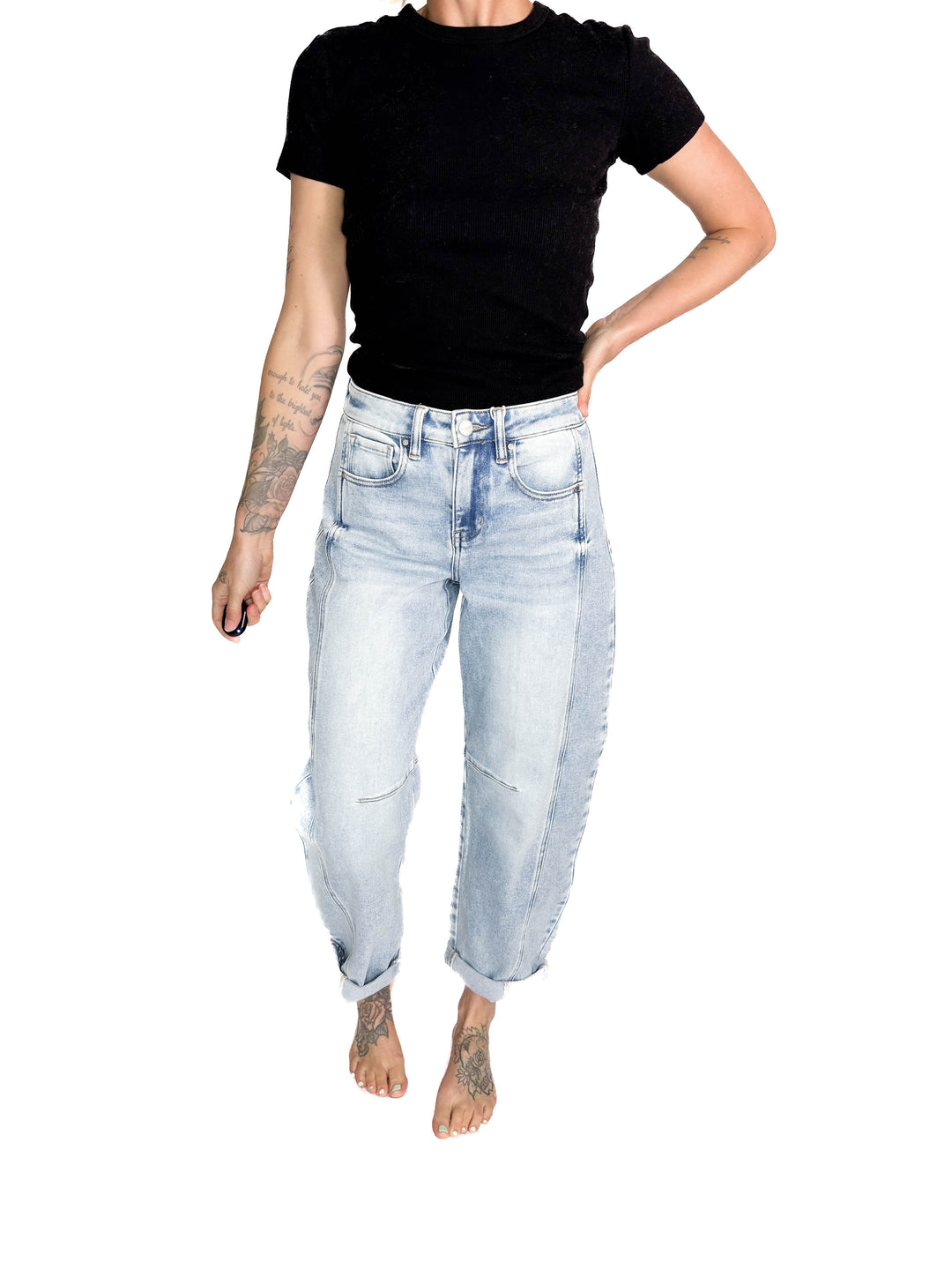 RISEN Ashley High Rise Barrel Jeans- LIGHT WASH