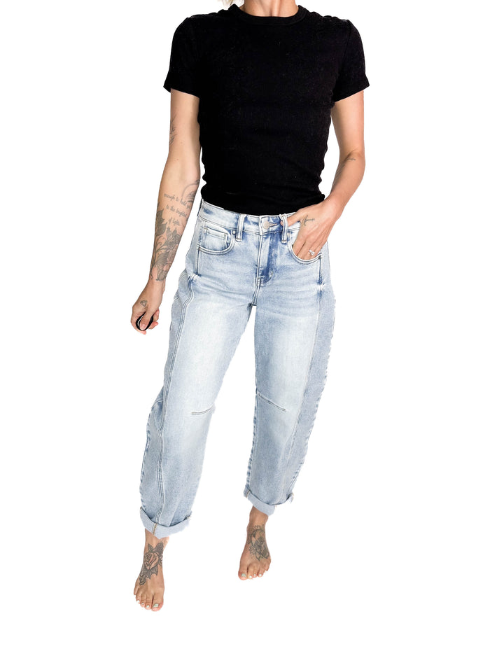 RISEN Ashley High Rise Barrel Jeans- LIGHT WASH