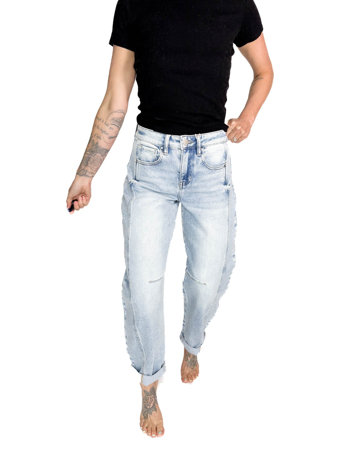 RISEN Ashley High Rise Barrel Jeans- LIGHT WASH