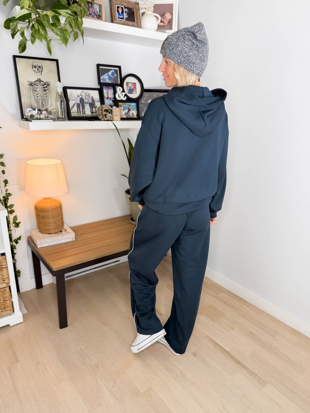 Miranda Modal Piping Hoodie- TEAL NAVY/MOCHA CREAM