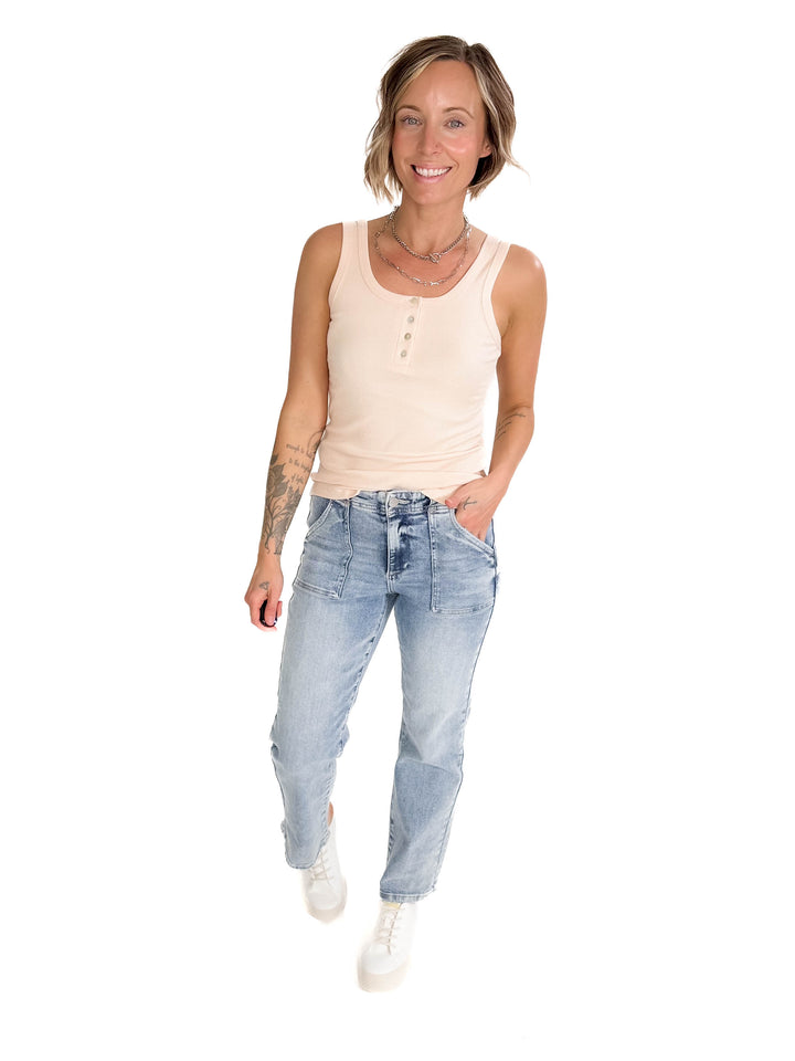 Oceana Ribbed Button Tank- PEACH-FINAL SALE