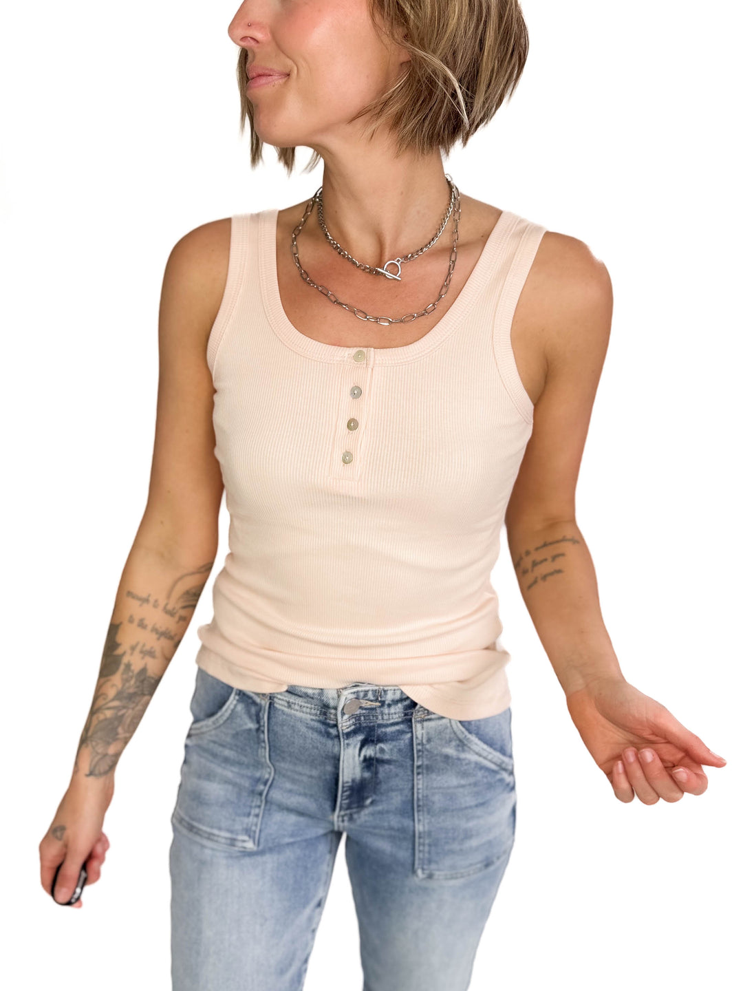 Oceana Ribbed Button Tank- PEACH-FINAL SALE