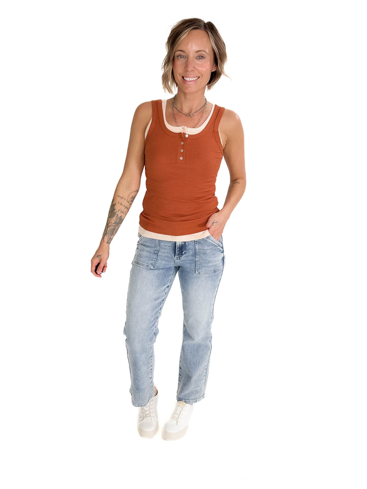 Oceana Ribbed Button Tank- GINGER-FINAL SALE