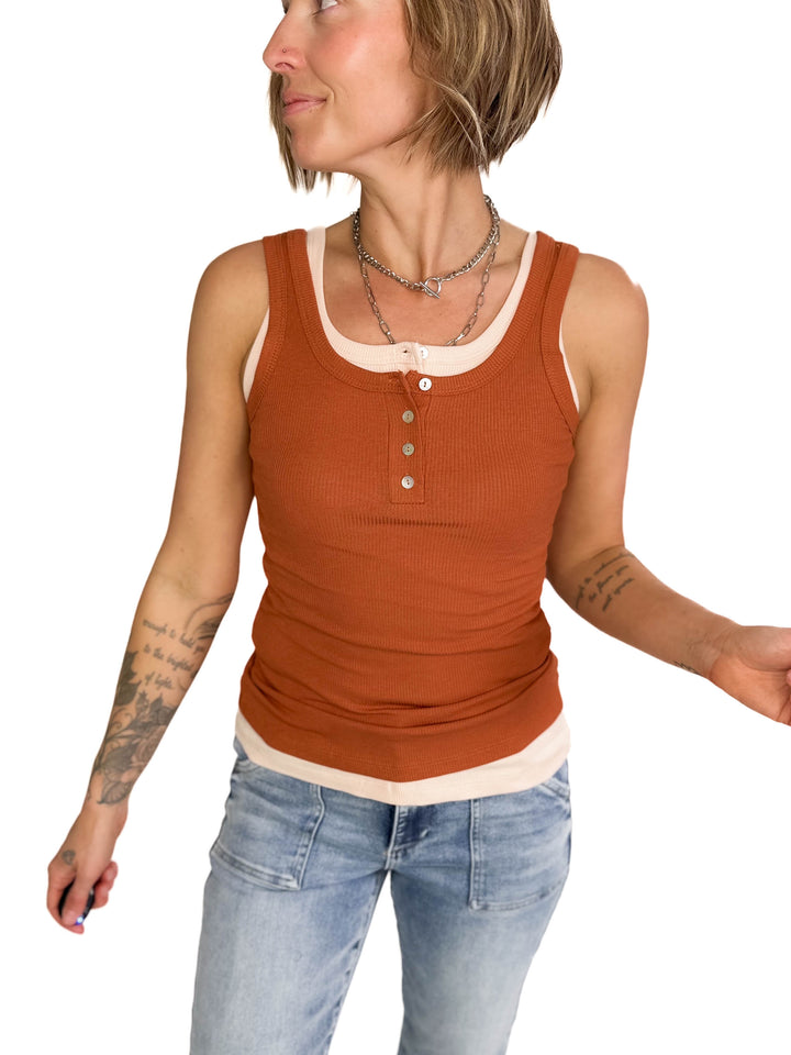 Oceana Ribbed Button Tank- GINGER-FINAL SALE