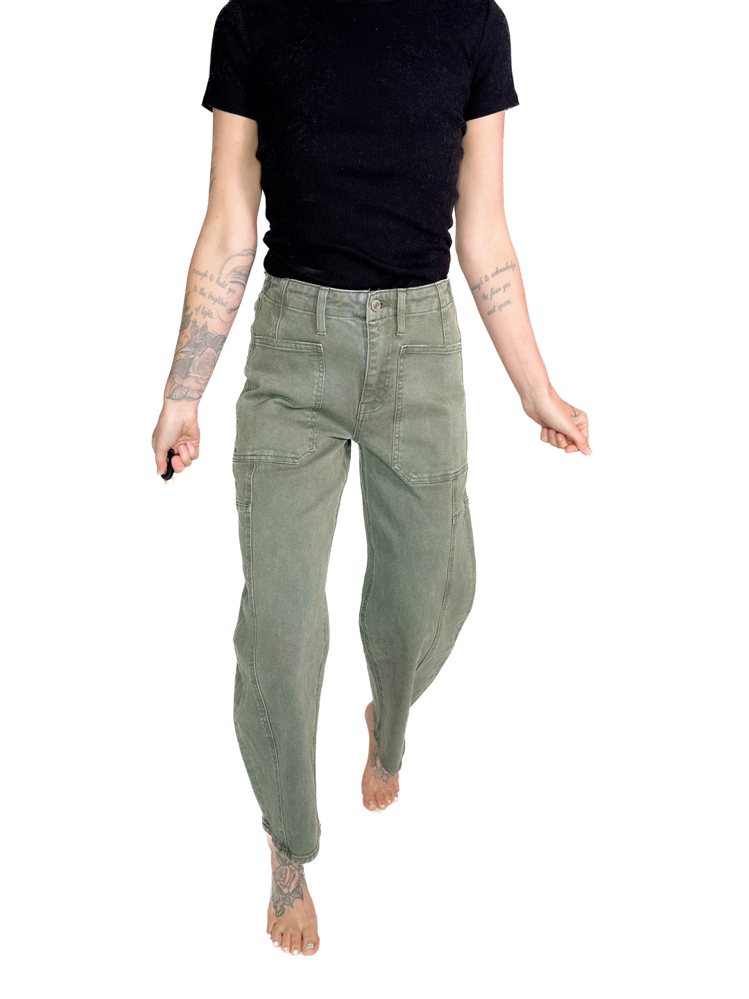 FLYING MONKEY Cypress Super High Rise Barrel Jeans- DEEP FOREST