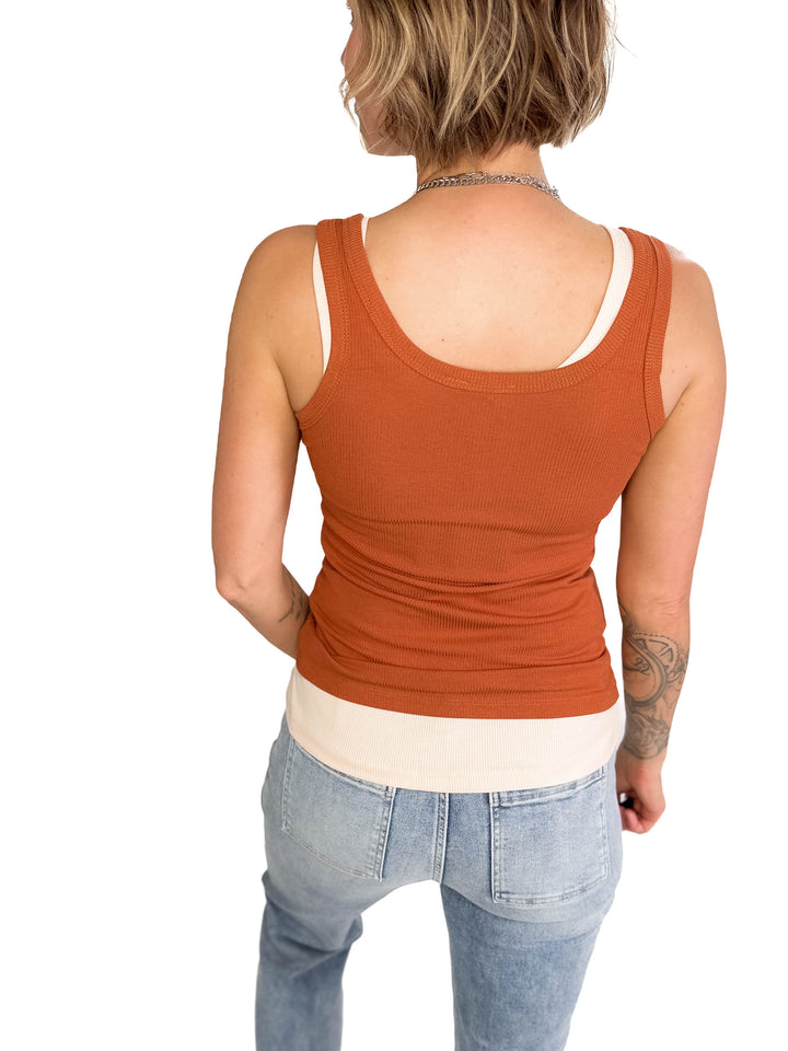 Oceana Ribbed Button Tank- GINGER-FINAL SALE