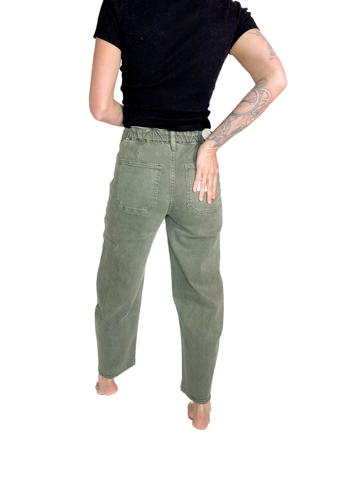 FLYING MONKEY Cypress Super High Rise Barrel Jeans- DEEP FOREST