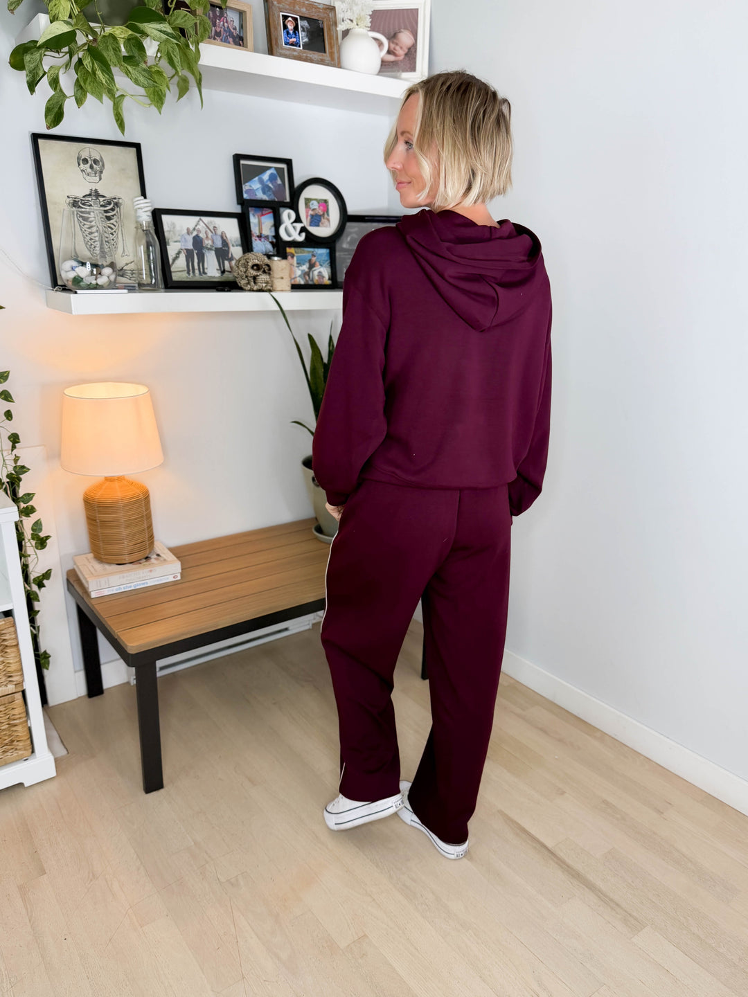 Miranda Modal Piping Hoodie- DARK CHERRY/MOCHA CREAM