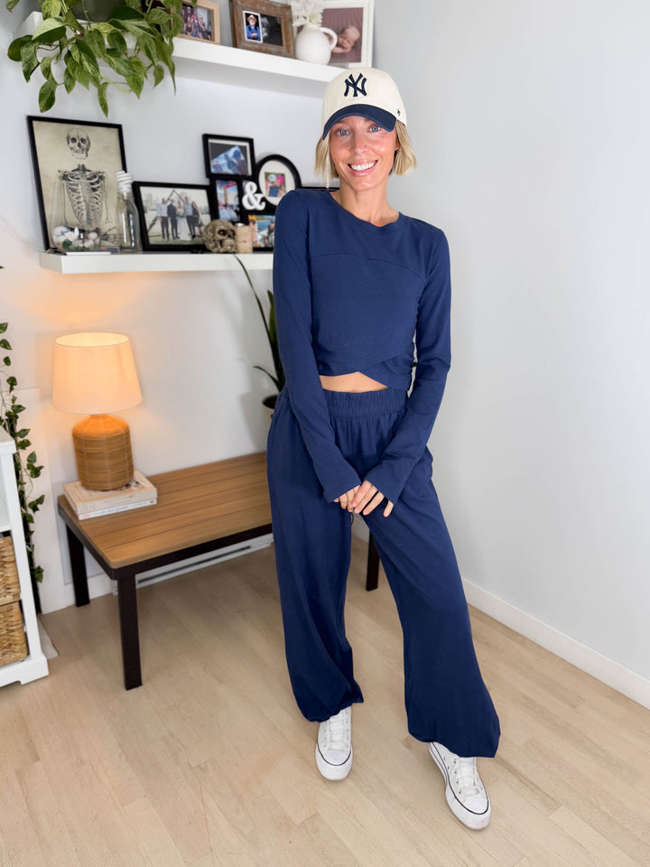 Mari Stretch Cotton Long Sleeve Crossover Set- SMOKY NAVY