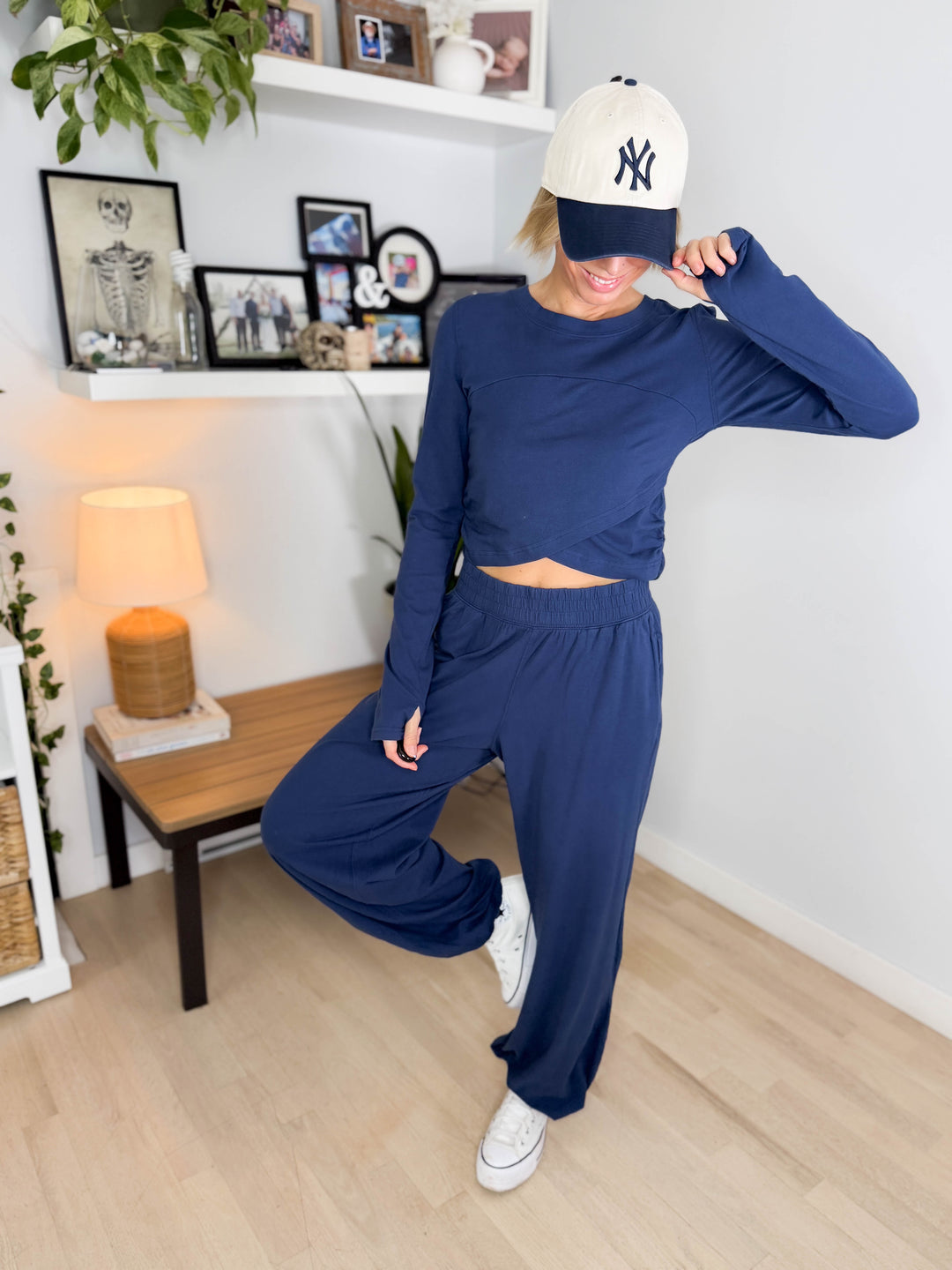 Mari Stretch Cotton Long Sleeve Crossover Set- SMOKY NAVY