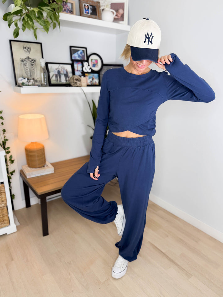 Mari Stretch Cotton Long Sleeve Crossover Set- SMOKY NAVY