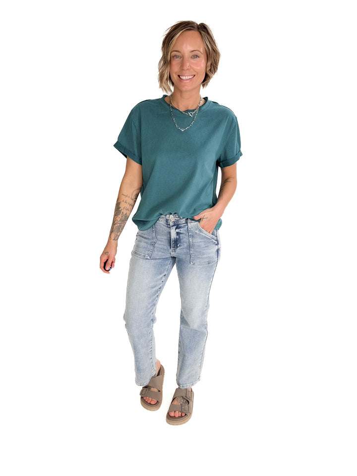 Tali Soft Cotton Blend Short Sleeve Tee- TEAL-FINAL SALE