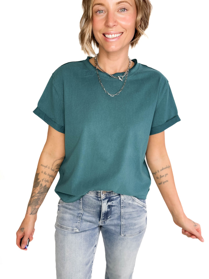 Tali Soft Cotton Blend Short Sleeve Tee- TEAL-FINAL SALE