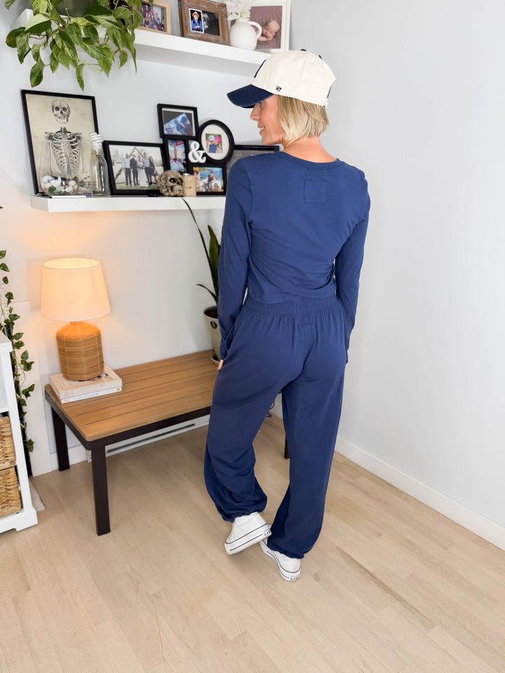 Mari Stretch Cotton Long Sleeve Crossover Set- SMOKY NAVY