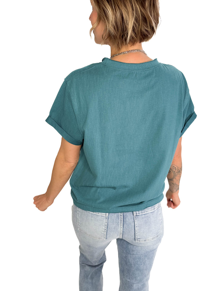 Tali Soft Cotton Blend Short Sleeve Tee- TEAL-FINAL SALE