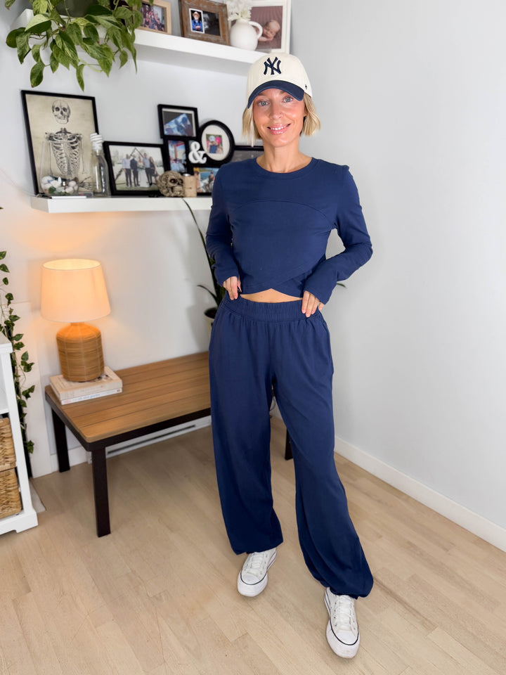 Mari Stretch Cotton Long Sleeve Crossover Set- SMOKY NAVY