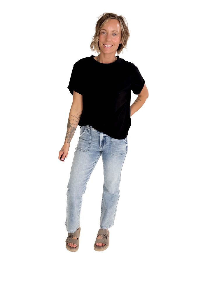 Tali Soft Cotton Blend Short Sleeve Tee- BLACK-FINAL SALE