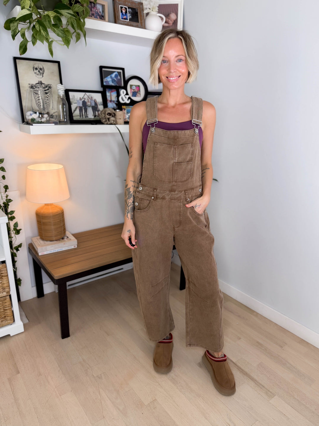 Marie Mineral Washed Barrel Overalls- MOCHA MOUSSE