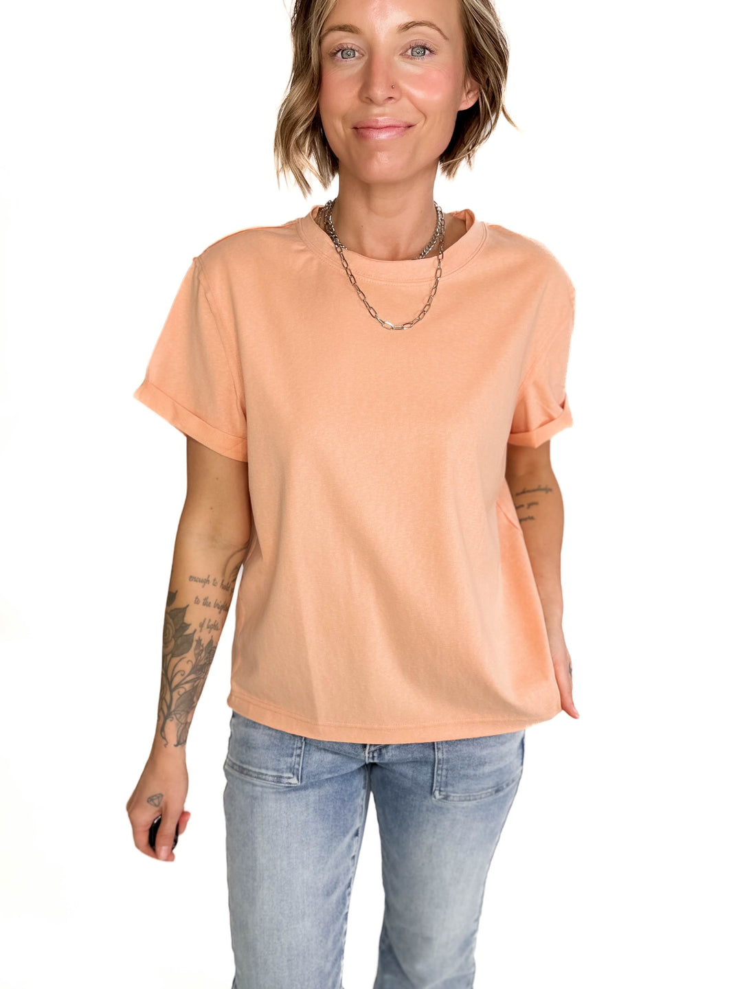 Tali Soft Cotton Blend Short Sleeve Tee- PEACHES-FINAL SALE