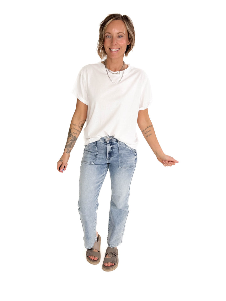 Tali Soft Cotton Blend Short Sleeve Tee- WHITE-FINAL SALE