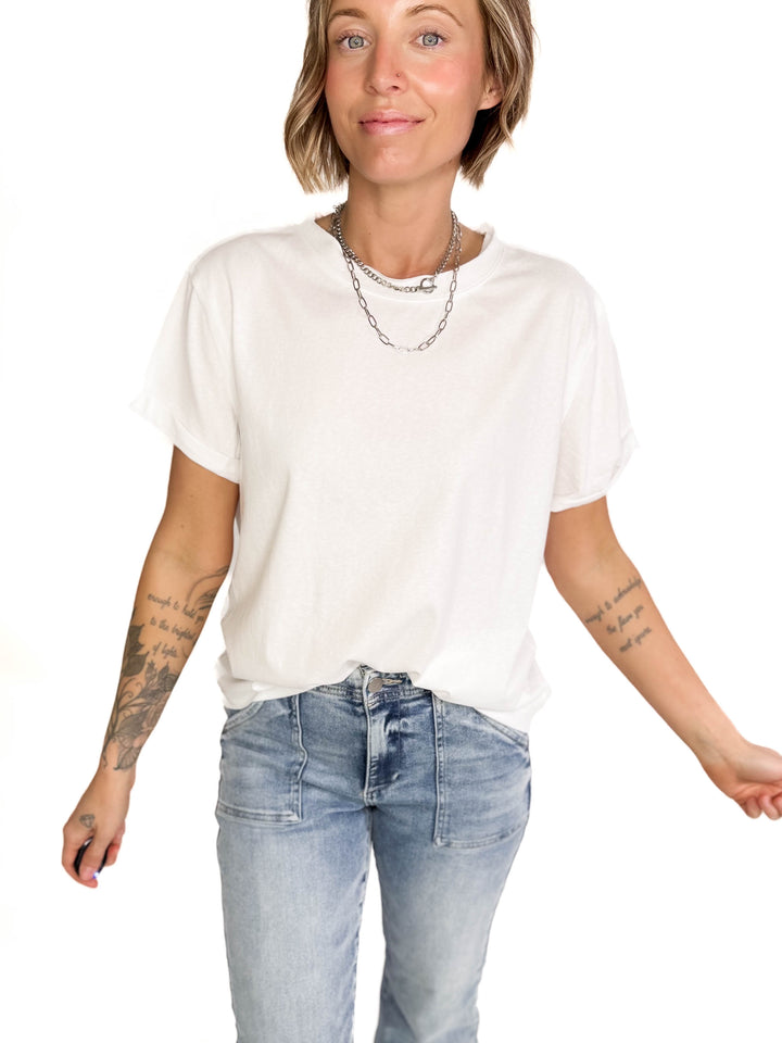 Tali Soft Cotton Blend Short Sleeve Tee- WHITE-FINAL SALE