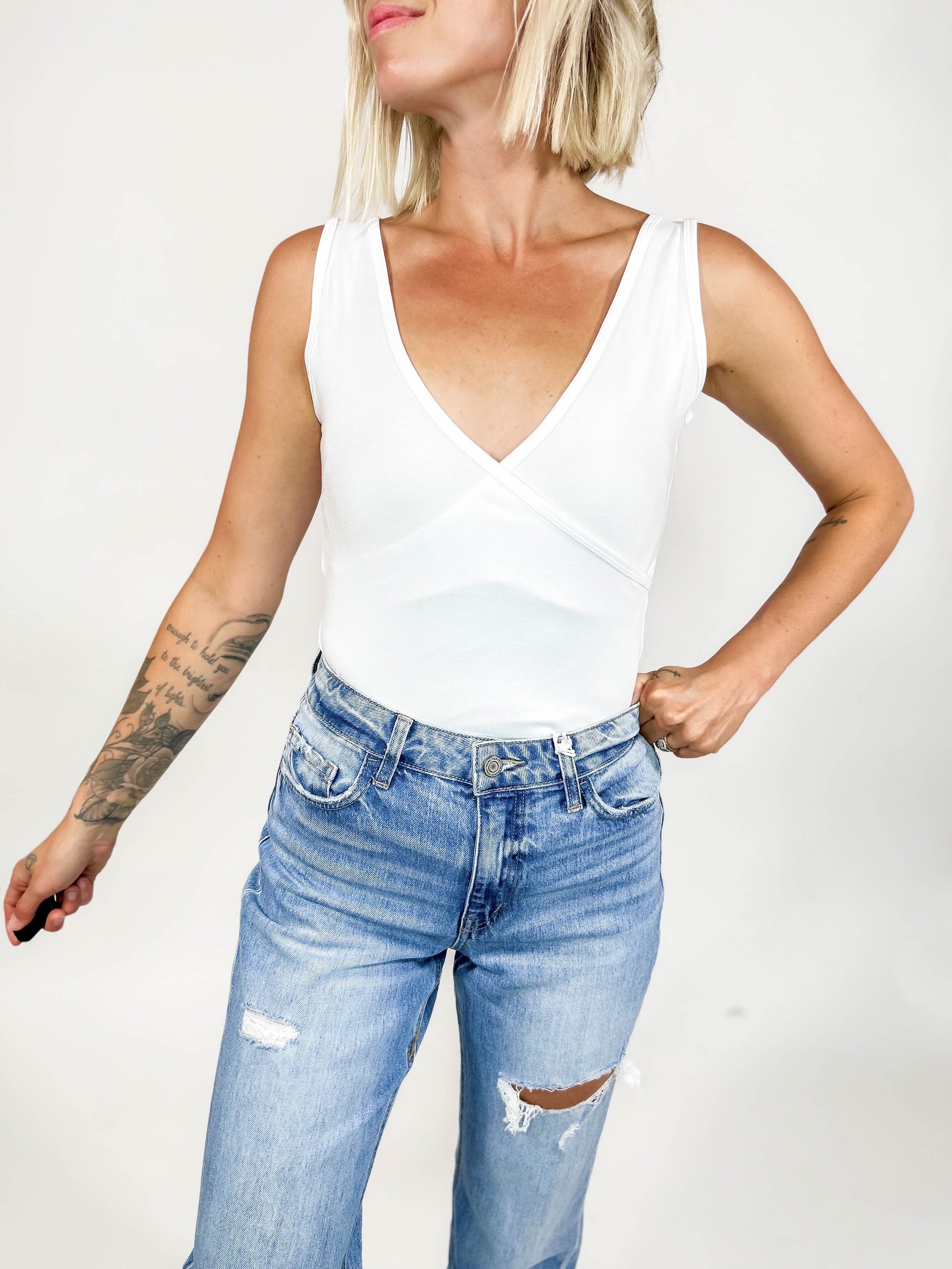 C'est Moi Bamboo Wrap Bodysuit- WHITE-FINAL SALE